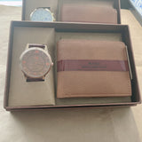 Men's Bi-fold Leather Wallet & Analog Quartz Watch Set